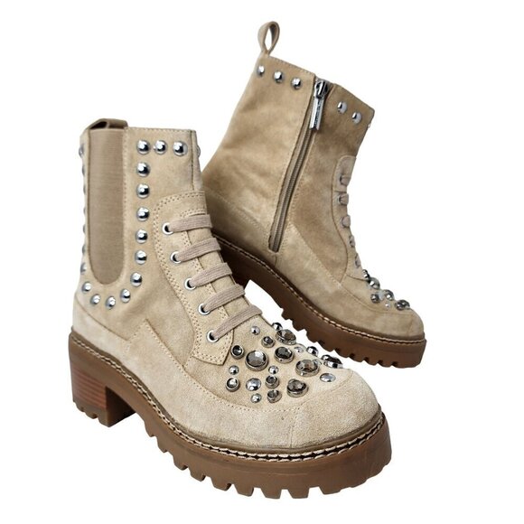 Karl Lagerfeld Breck Bejeweled Brown Suede Boots, Womens 6.5 - Picture 4 of 16